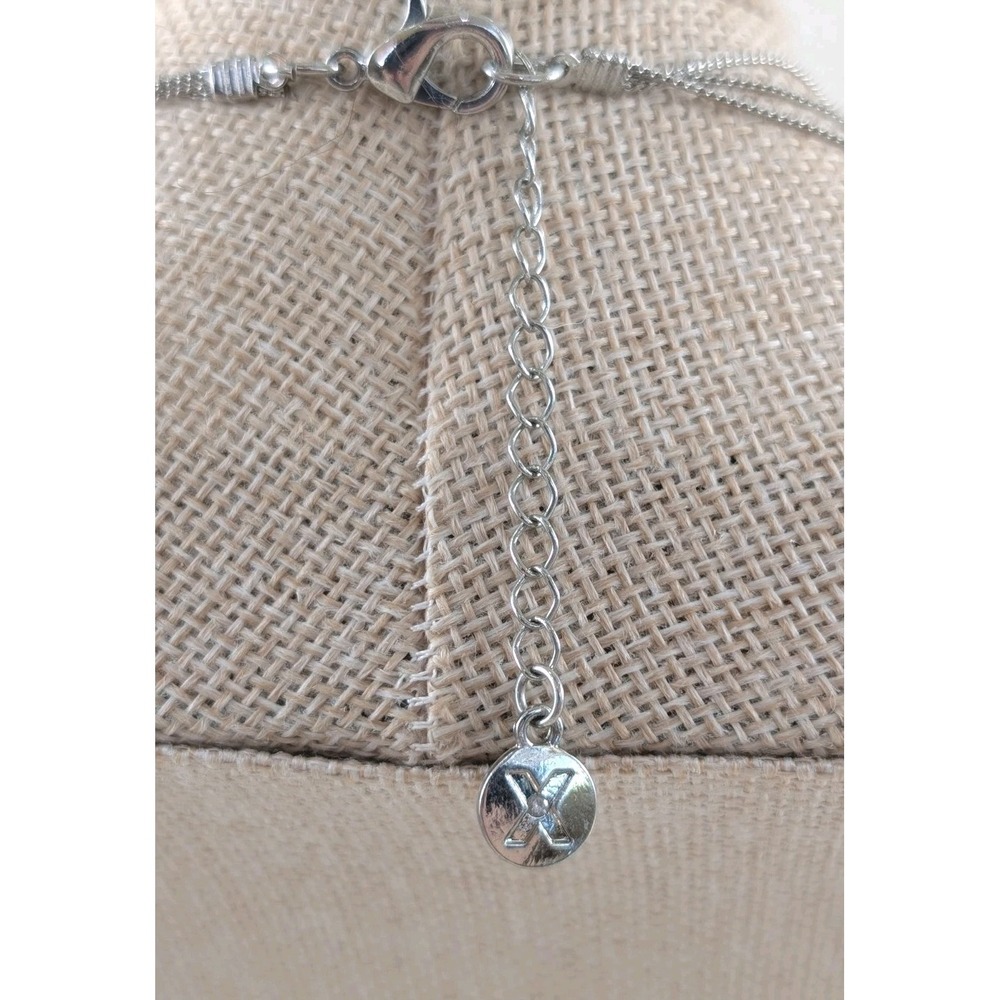 Express Silver Tone Multi Strand Necklace Black Crystal Beads Logo Charm - Picture 4 of 4
